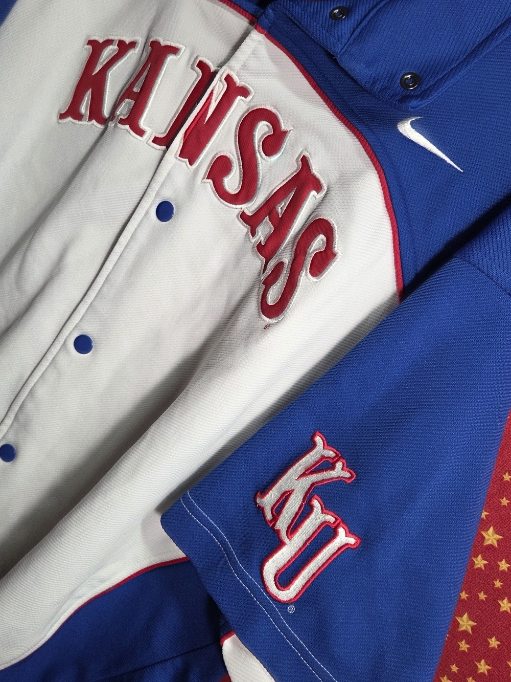 **Nike Kansas KU Blue & White Baseball Jersey** - Picture 3 of 9